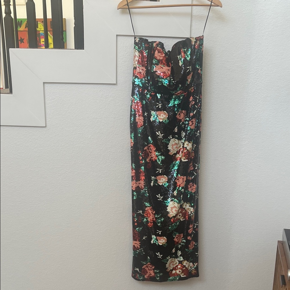 Floral Strapless Sequin Dress